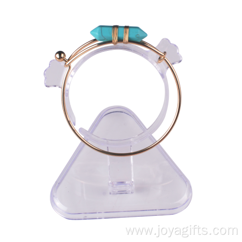 Gold Plated Turquoise Hexagonal Prism Cuff Bracelet Bangle